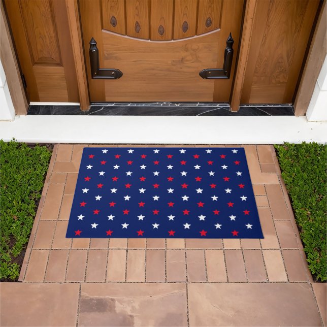 Patriotic red white and navy blue stars pattern doormat (Outdoor)