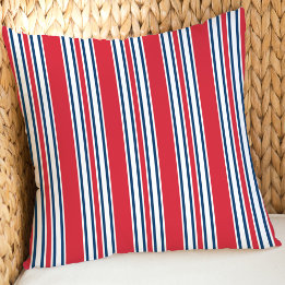 Patriotic Red White and Navy Blue Stripes Pattern Cushion
