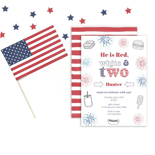 Patriotic Red White and Two 2nd Birthday Party BBQ Invitation (Creator Uploaded)