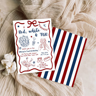 Patriotic Red White And Two Birthday Invitation