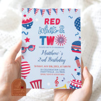 Patriotic Red White and Two Birthday Invitation