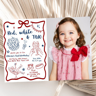 Patriotic Red White And Two Birthday Photo Invitation