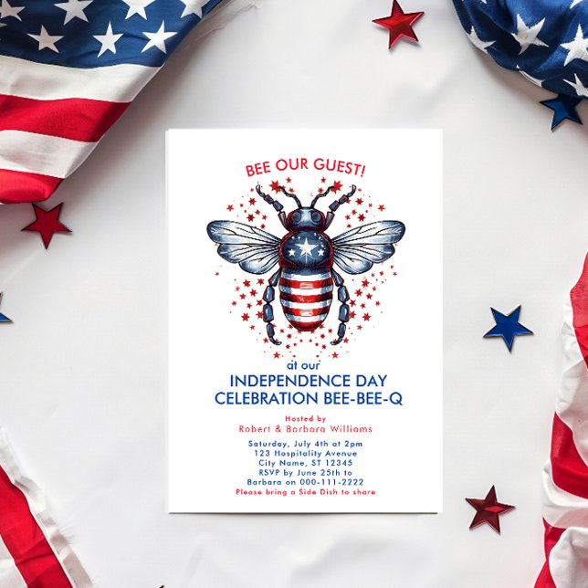 Patriotic Red White Blue 4th July Barbeque Party Invitation (Customize the template with your party details)