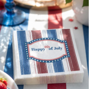 Patriotic Red White Blue 4th of July Cocktail Napkin