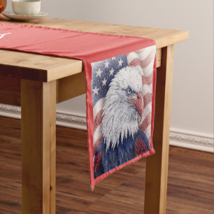 Patriotic Red White Blue 4th of July Eagle Party Short Table Runner