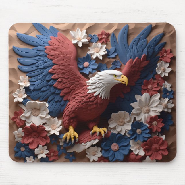 PATRIOTIC RED WHITE BLUE AMERICAN BALD EAGLE MOUSE PAD (Front)