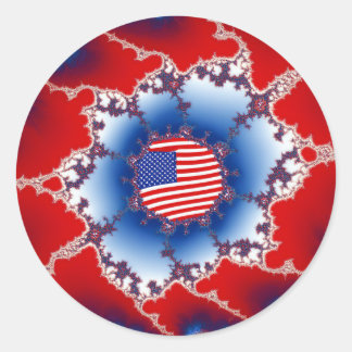 Patriotic Red White & Blue American Flag Fractal Classic Round Sticker