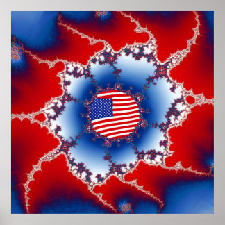 Patriotic Red White & Blue American Flag Fractal Poster