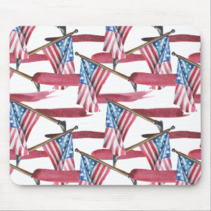PATRIOTIC RED WHITE BLUE AMERICAN FLAGS MOUSE PAD