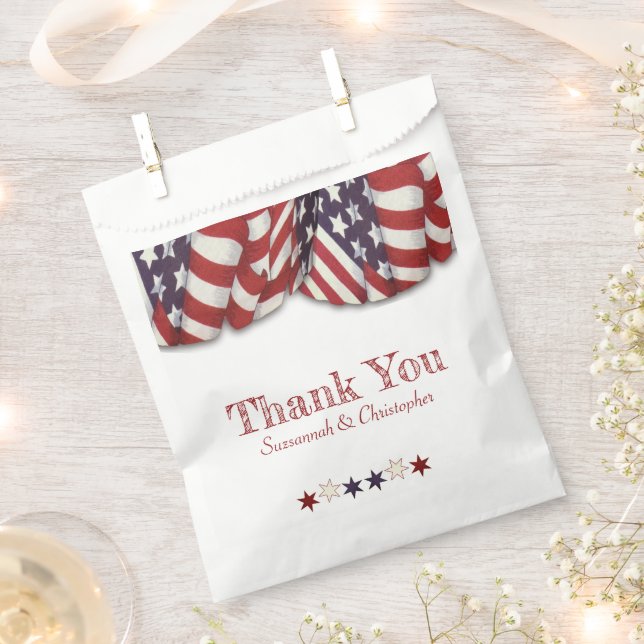 Patriotic Red White Blue Bunting Stars Thank You Favour Bags (Clipped)