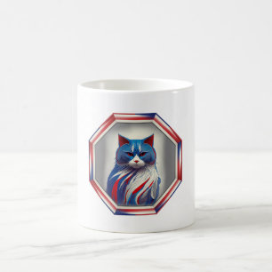 Patriotic Red White & Blue Cat In Frame Coffee Mug