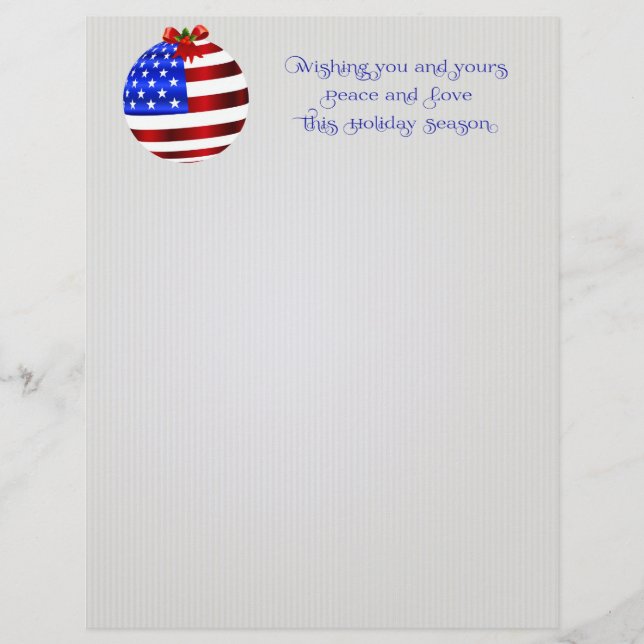 Patriotic Red White Blue Christmas Letter Paper (Front)