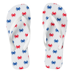 Patriotic red white & blue crab pattern cute fun jandals