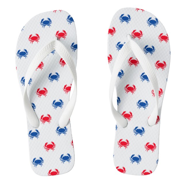 Patriotic red white & blue crab pattern cute fun jandals (Footbed)