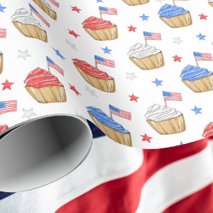 Patriotic Red White Blue Cupcake Flag Stars Wrapping Paper