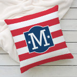 Patriotic Red White Blue Custom Monogram Initial Cushion<br><div class="desc">Patriotic pillow design features a decorative frame with custom family monogram initial,  star accents,  and horizontal stripes. Red,  white and navy blue colours.</div>