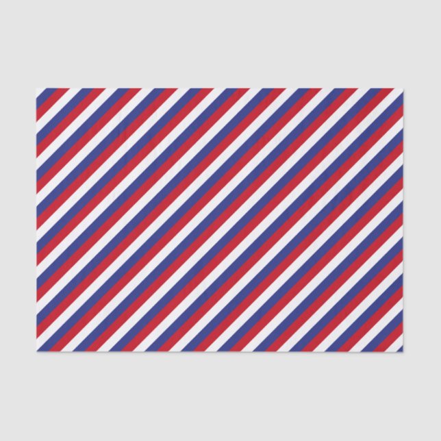 Patriotic Red White Blue Diagonal Stripe Tissue Paper (Front)