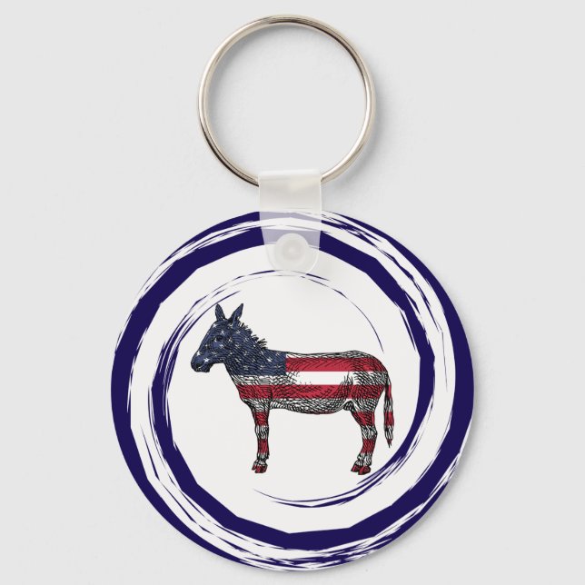 Patriotic Red White Blue Donkey Key Ring (Front)