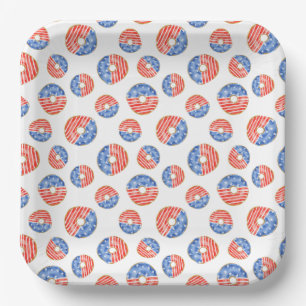 PATRIOTIC RED WHITE BLUE DONUTS PAPER PLATE