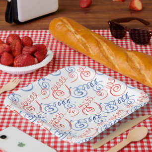 PATRIOTIC RED WHITE BLUE FESTIVE STREAMERS PAPER PLATE
