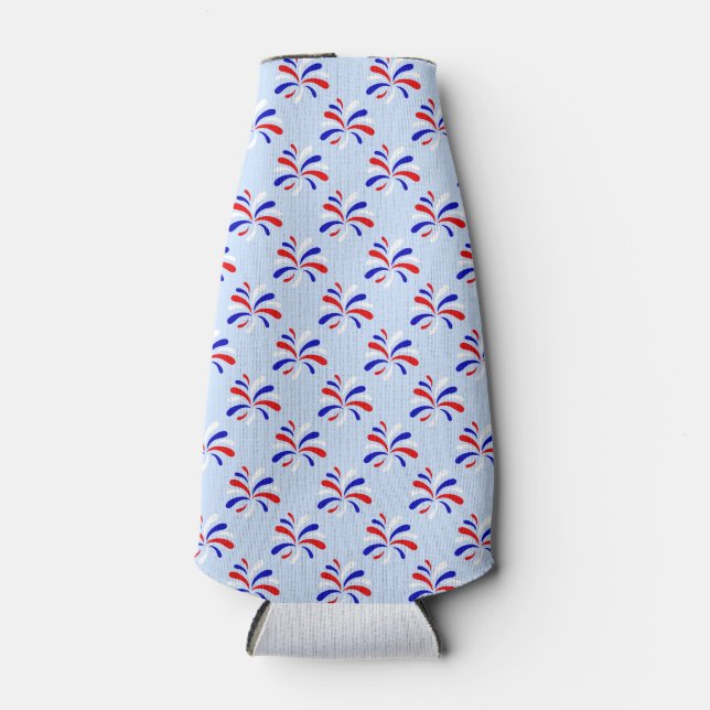 PATRIOTIC RED WHITE BLUE FIREWORKS BOTTLE COOLER (Front)