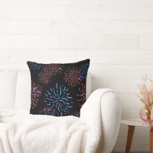 PATRIOTIC RED WHITE BLUE FIREWORKS CUSHION