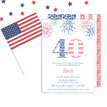 Patriotic Red White Blue Fun 40th Birthday Party Invitation<br><div class="desc">Join us for a spectacular 40th birthday celebration! This fun invitation features a patriotic red, white, and blue theme with the number 40 taking centre stage. Firework bursts in red and blue add a festive touch to this milestone event. Perfect for a memorable and spirited celebration! A modern summer-inspired birthday...</div>