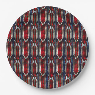 Patriotic Red White Blue Geometric Pattern Paper Plate