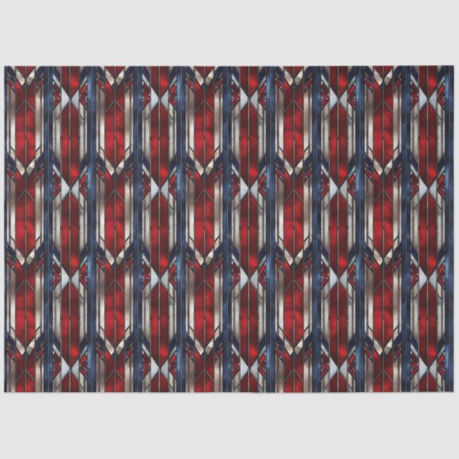 Patriotic Red White Blue Geometric Pattern Tissue Paper (Front)