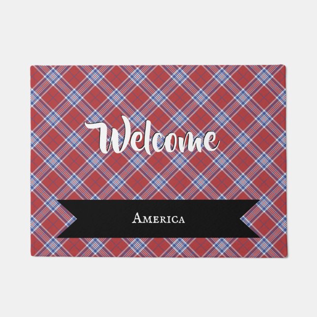 Patriotic Red White Blue Geometric Welcome Doormat (Front)