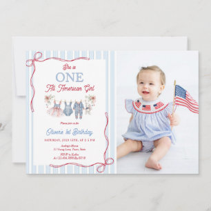 Patriotic Red White Blue Girl Birthday Invitation