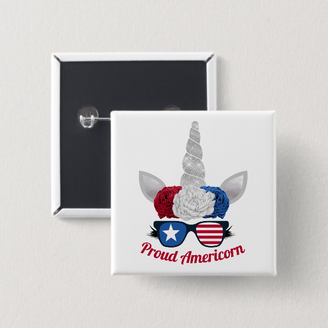 Patriotic Red White Blue Glitter Unicorn | USA 15 Cm Square Badge (Front & Back)
