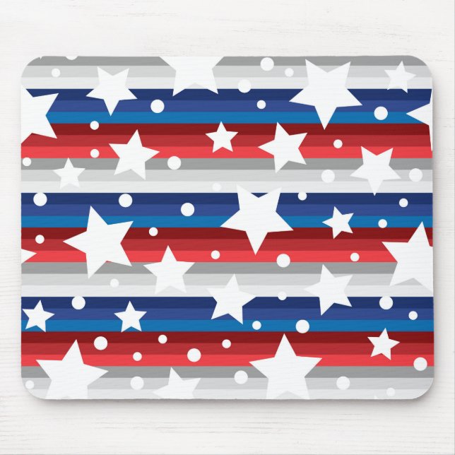 PATRIOTIC RED WHITE BLUE GRAY STAR PATTERNS MOUSE PAD (Front)