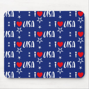 PATRIOTIC RED WHITE BLUE I LOVE USA MOUSE PAD