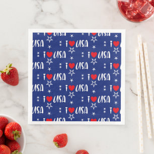 PATRIOTIC RED WHITE BLUE I LOVE USA PATTERN NAPKIN