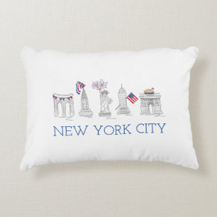Patriotic Red White Blue July 4th NYC Landmarks Decorative Cushion