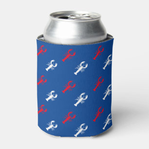 Patriotic red white blue lobster pattern cute fun can cooler