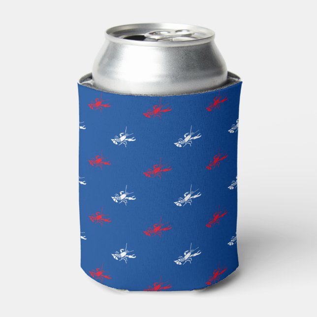 Patriotic red white blue lobster pattern fun cute can cooler (Can Front)