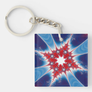 Patriotic Red White & Blue Mandelbrot Fractal Key Ring