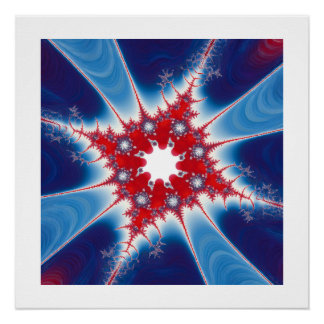 Patriotic Red White & Blue Mandelbrot Fractal Poster