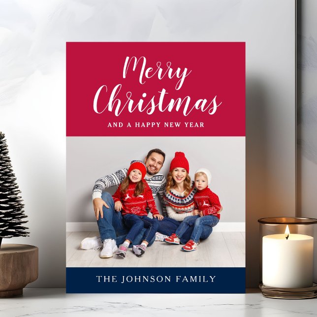 Patriotic Red White Blue Merry Christmas Photo Holiday Card (Patriotic Red White Blue Merry Christmas Photo Holiday Card)