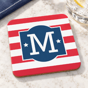 Patriotic Red White Blue Monogram Custom Coaster