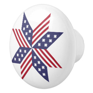 Patriotic Red White Blue Native Stars Stripes Ceramic Knob