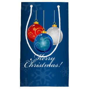 Patriotic Red White Blue Ornaments Merry Christmas Small Gift Bag