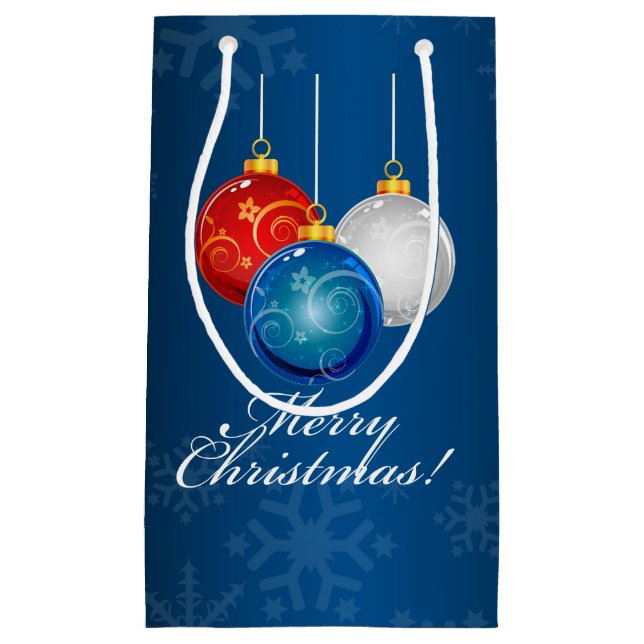 Patriotic Red White Blue Ornaments Merry Christmas Small Gift Bag (Front)