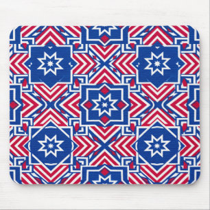 Patriotic Red White & Blue Pattern Mouse Pad