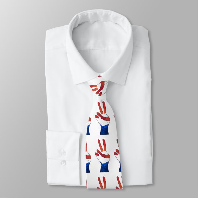 Patriotic Red White Blue Peace Sign Hand Neckties (Tied)