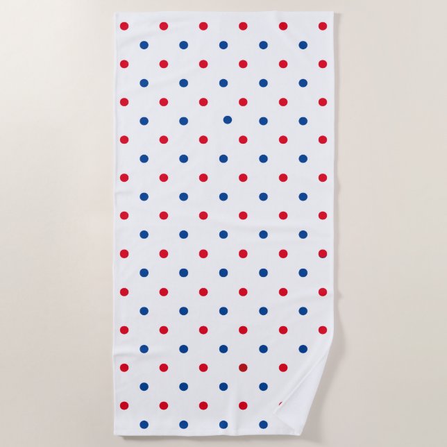 Patriotic red white blue polka dot pattern holiday beach towel (Front)