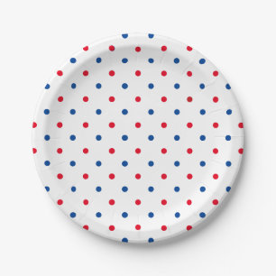 Patriotic red white blue polka dot pattern holiday paper plate