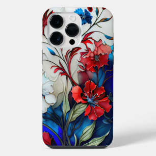 PATRIOTIC RED WHITE BLUE POPPY FLOWERS iPhone 14 PRO MAX CASE